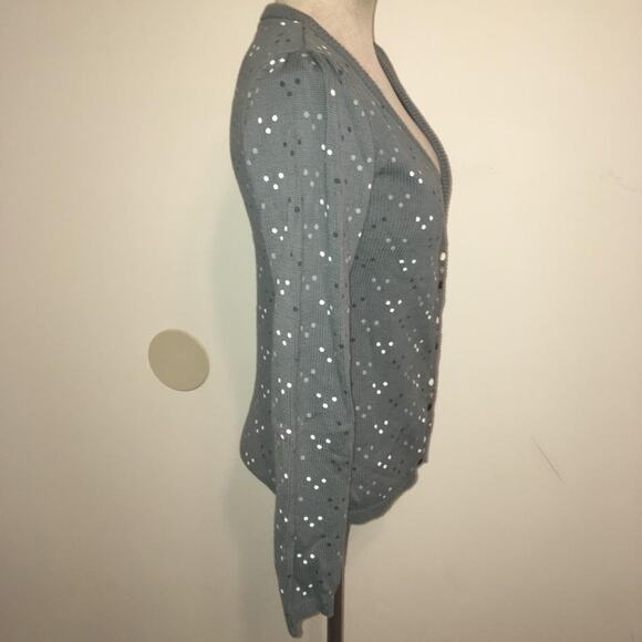 Rusty Gray-Black-White Polka Dot 100% Cotton Cardigan Sweater M - Picture 5 of 7
